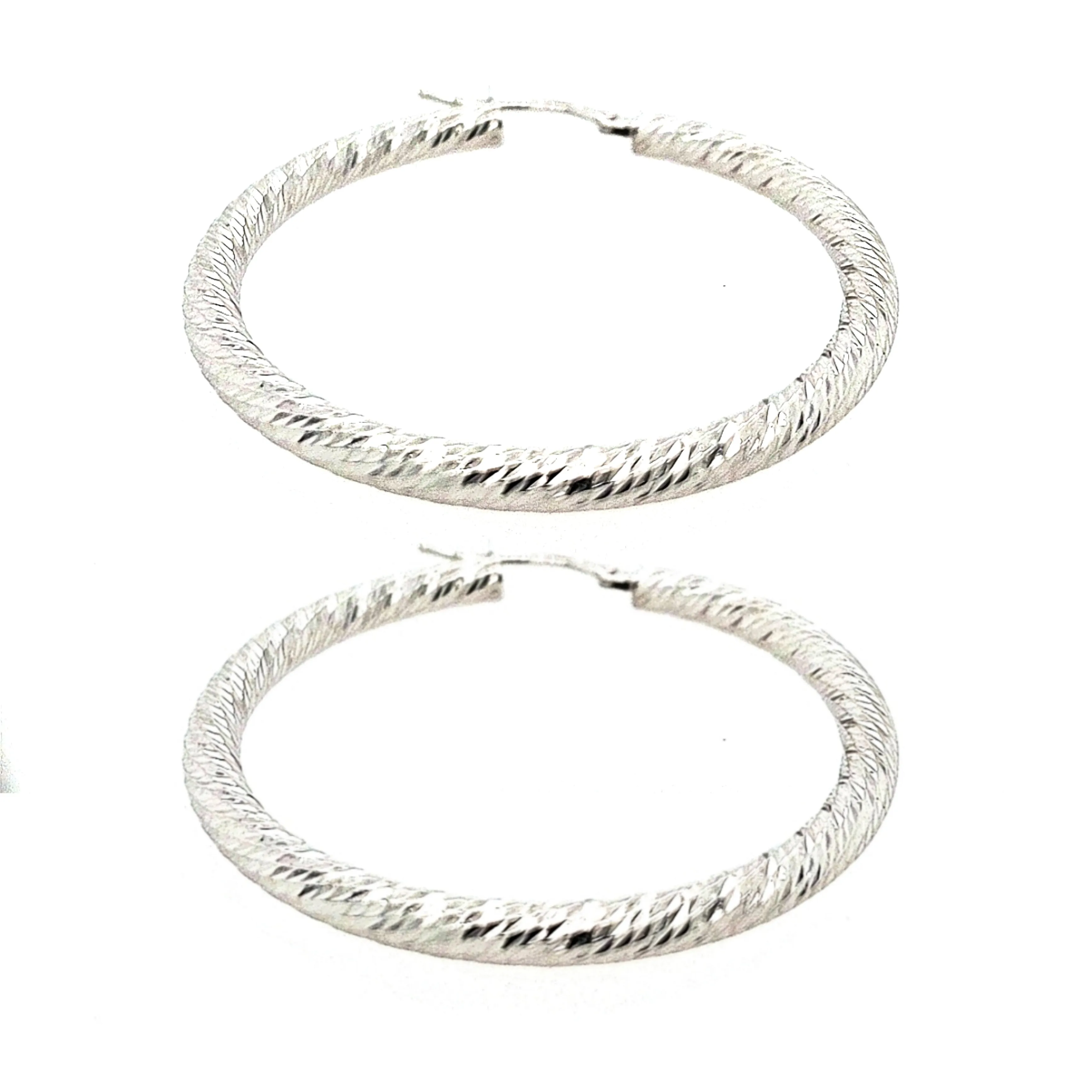 14k White Gold One and A Half Inch Round Earring