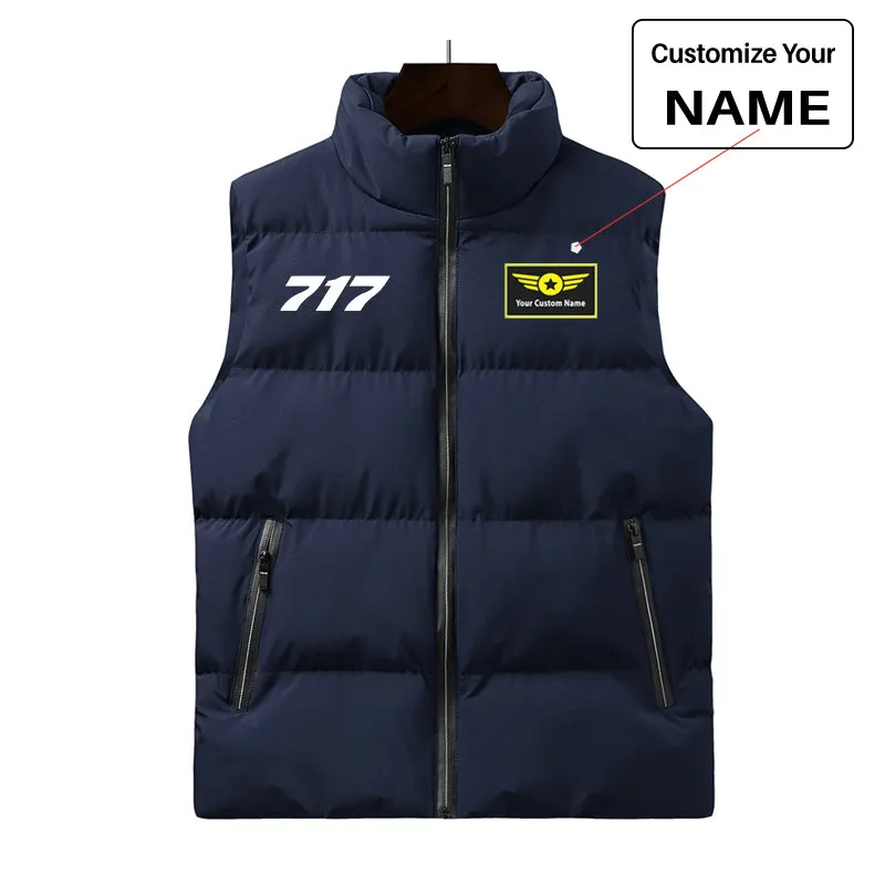 717 Flat Text Designed Puffy Vests