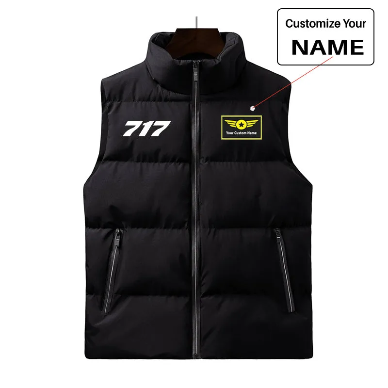 717 Flat Text Designed Puffy Vests