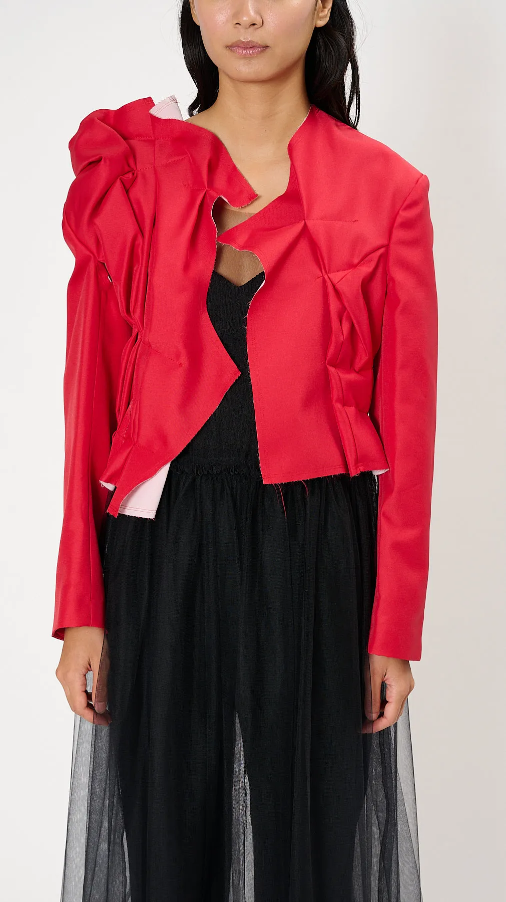 Asymmetric Layered Jacket in Scarlet