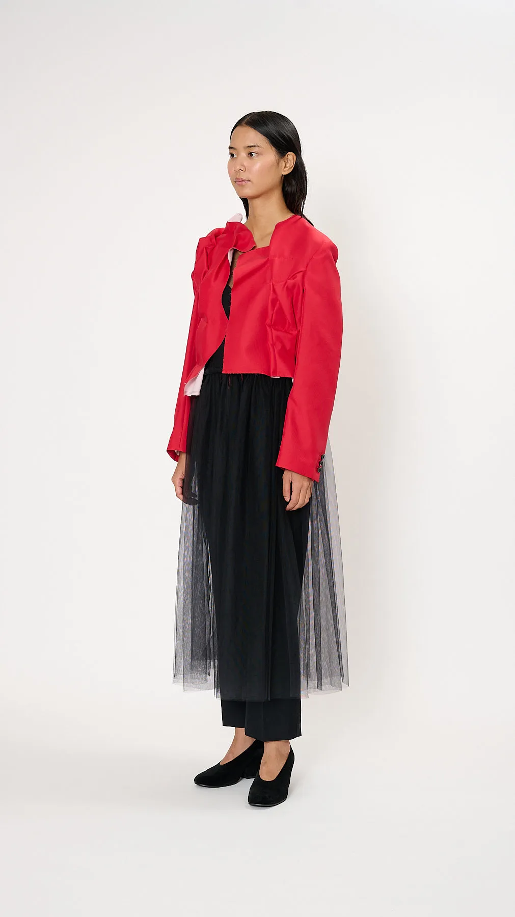 Asymmetric Layered Jacket in Scarlet