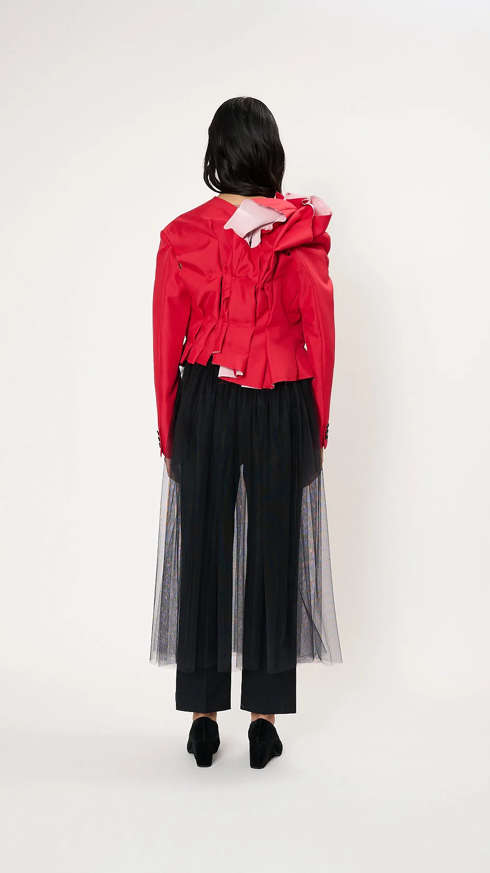 Asymmetric Layered Jacket in Scarlet