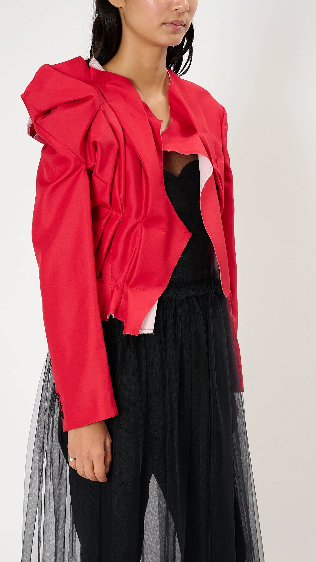 Asymmetric Layered Jacket in Scarlet