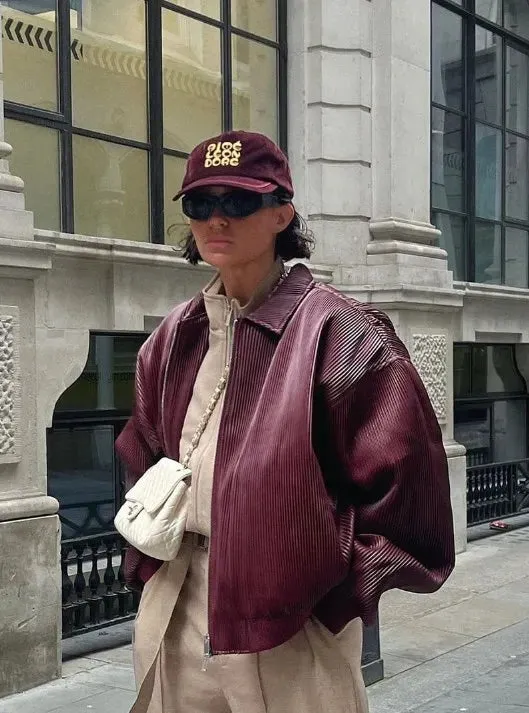 Back To School Joskaa Autumn Fashion Corduroy Lapel Zipper Long Sleeved Coats Casual Wine Red Pocket Women's Jacket 2024 Street Commuting Outerwear