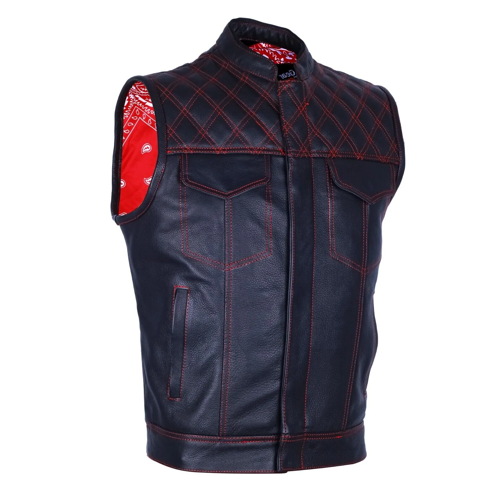 BGA Motorcycle Club Leather Vest Diamond Quilted RED
