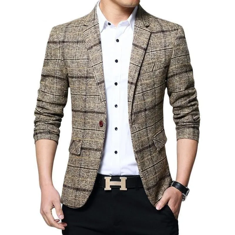 Checkered Men Blazer Fashion Slim Sport Blazers
