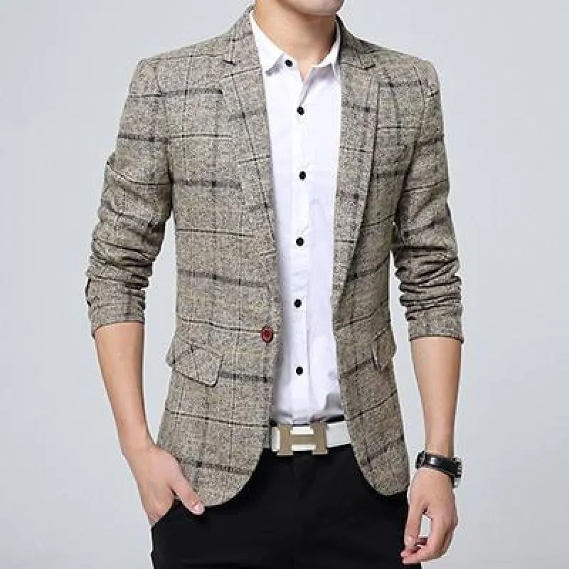 Checkered Men Blazer Fashion Slim Sport Blazers