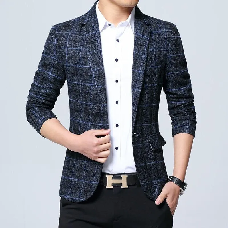 Checkered Men Blazer Fashion Slim Sport Blazers