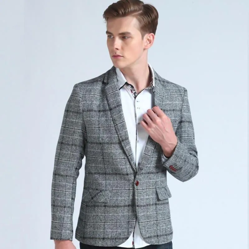 Checkered Men Blazer Fashion Slim Sport Blazers