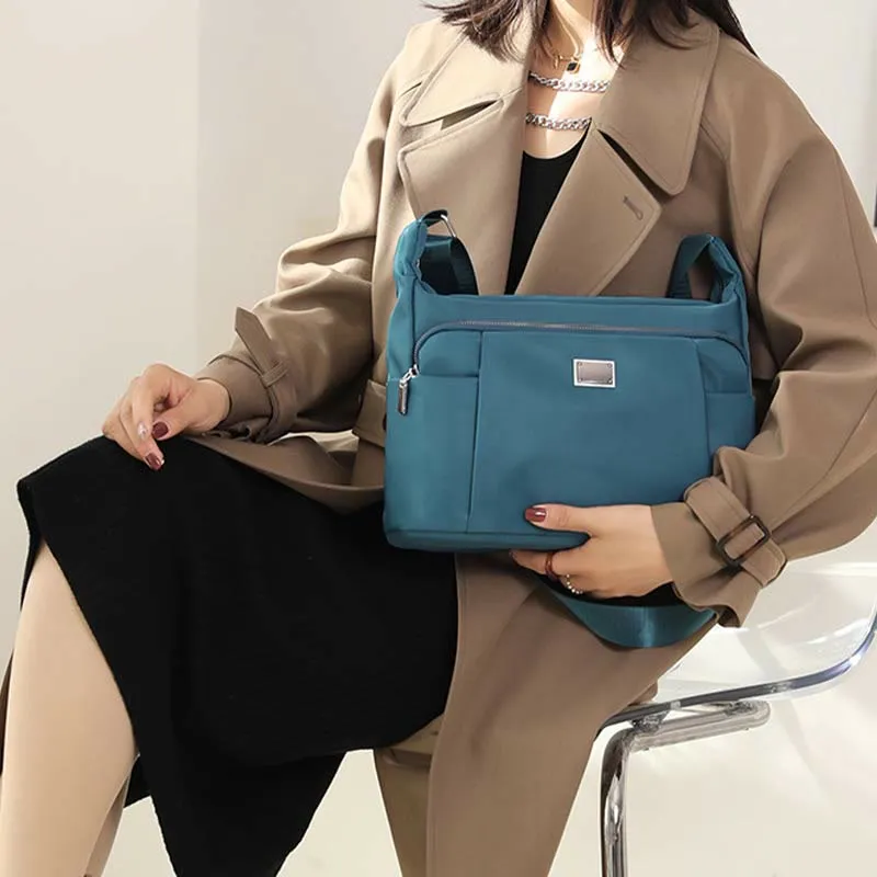 Crossbody Plaid Nylon Tote Bag For Women Multi-Pocket Waterproof Purse