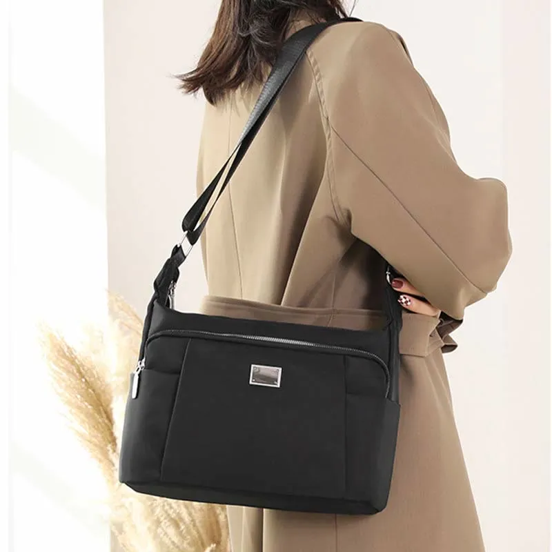 Crossbody Plaid Nylon Tote Bag For Women Multi-Pocket Waterproof Purse