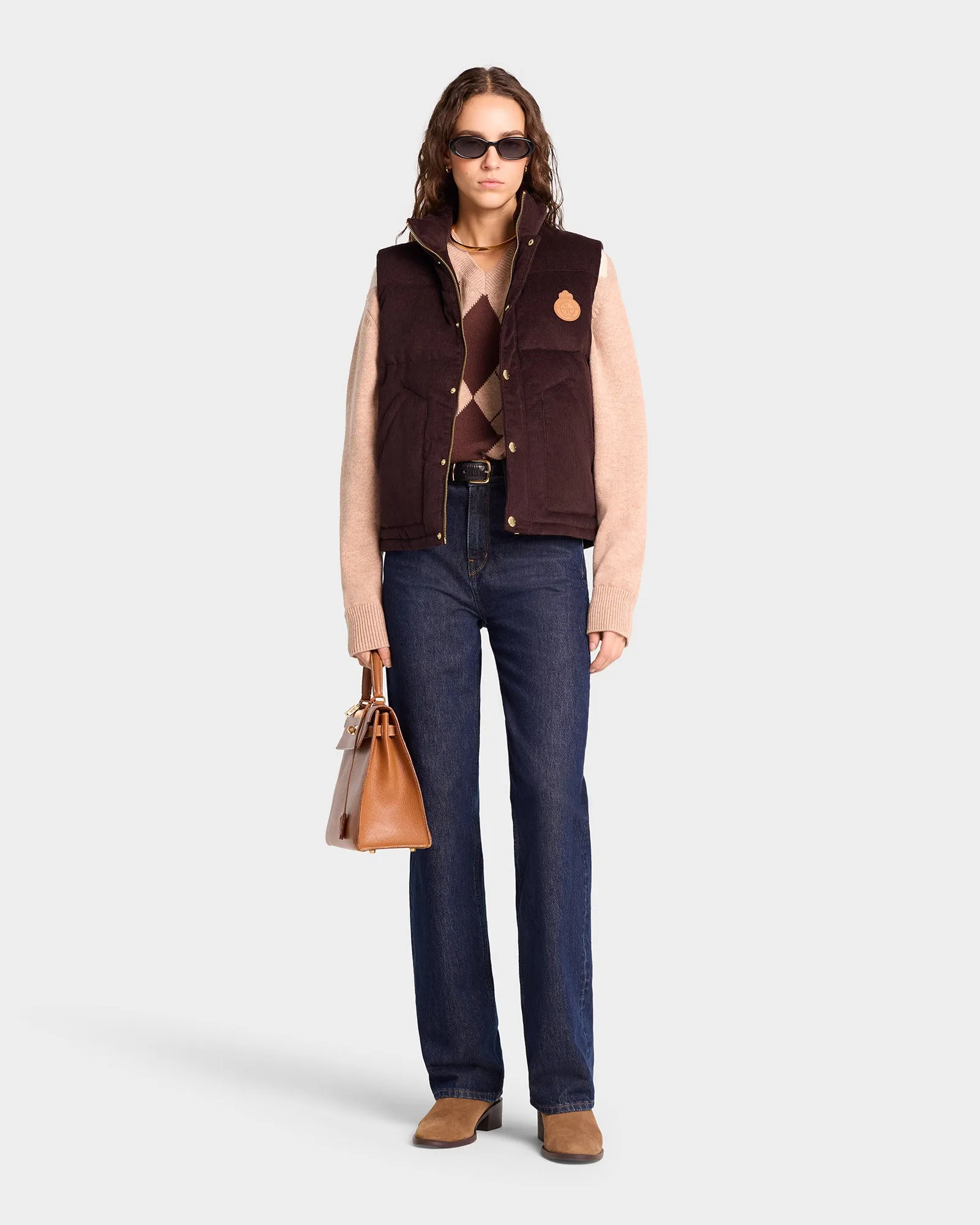 Crown Puffer Corduroy Vest - Chocolate