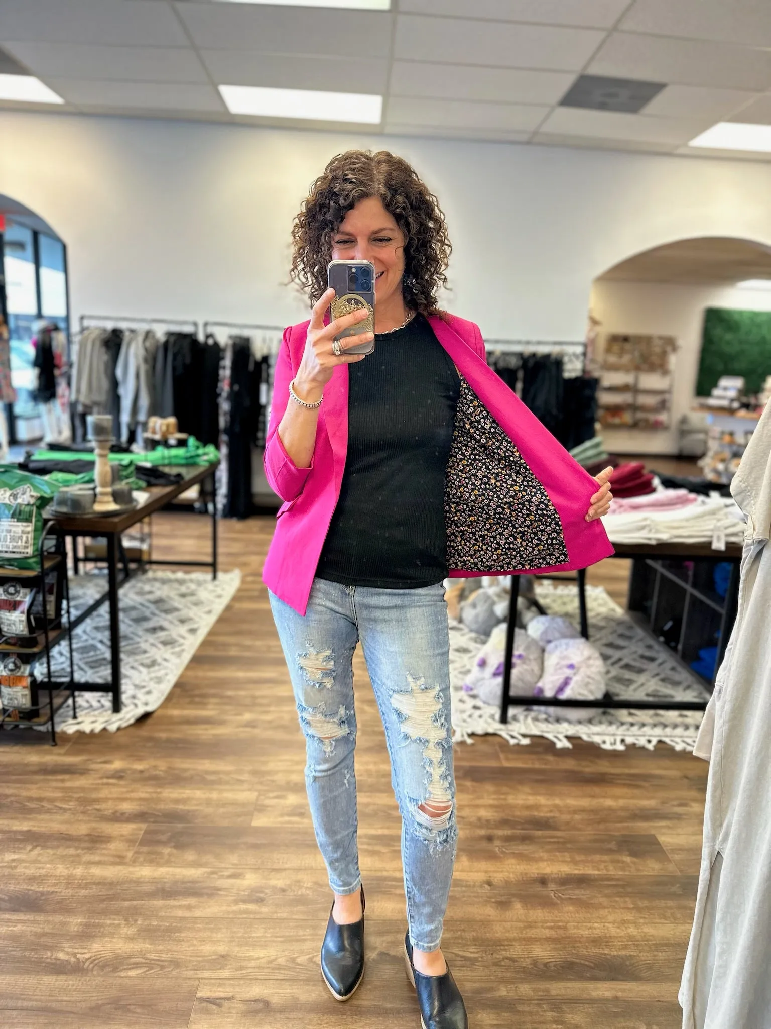 Eco-Friendly Recycled Poly Shirred Sleeve Blazer - Berry Pink