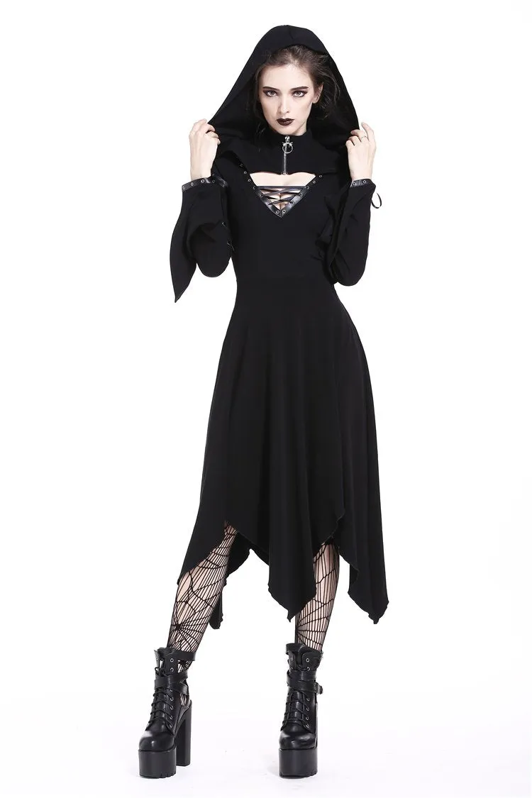 Gothic lace-up bust and sleeve hooded dress DW220