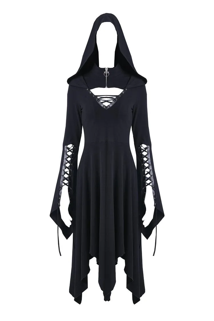 Gothic lace-up bust and sleeve hooded dress DW220