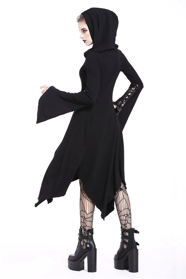 Gothic lace-up bust and sleeve hooded dress DW220