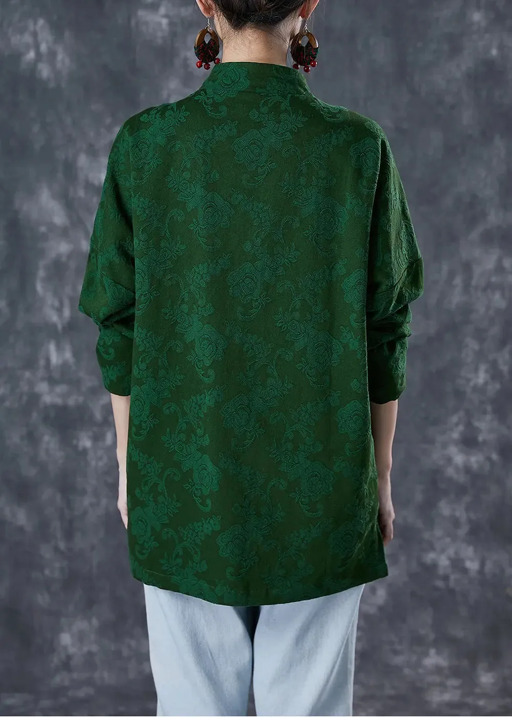 Green Jacquard Chinese Button Coats
