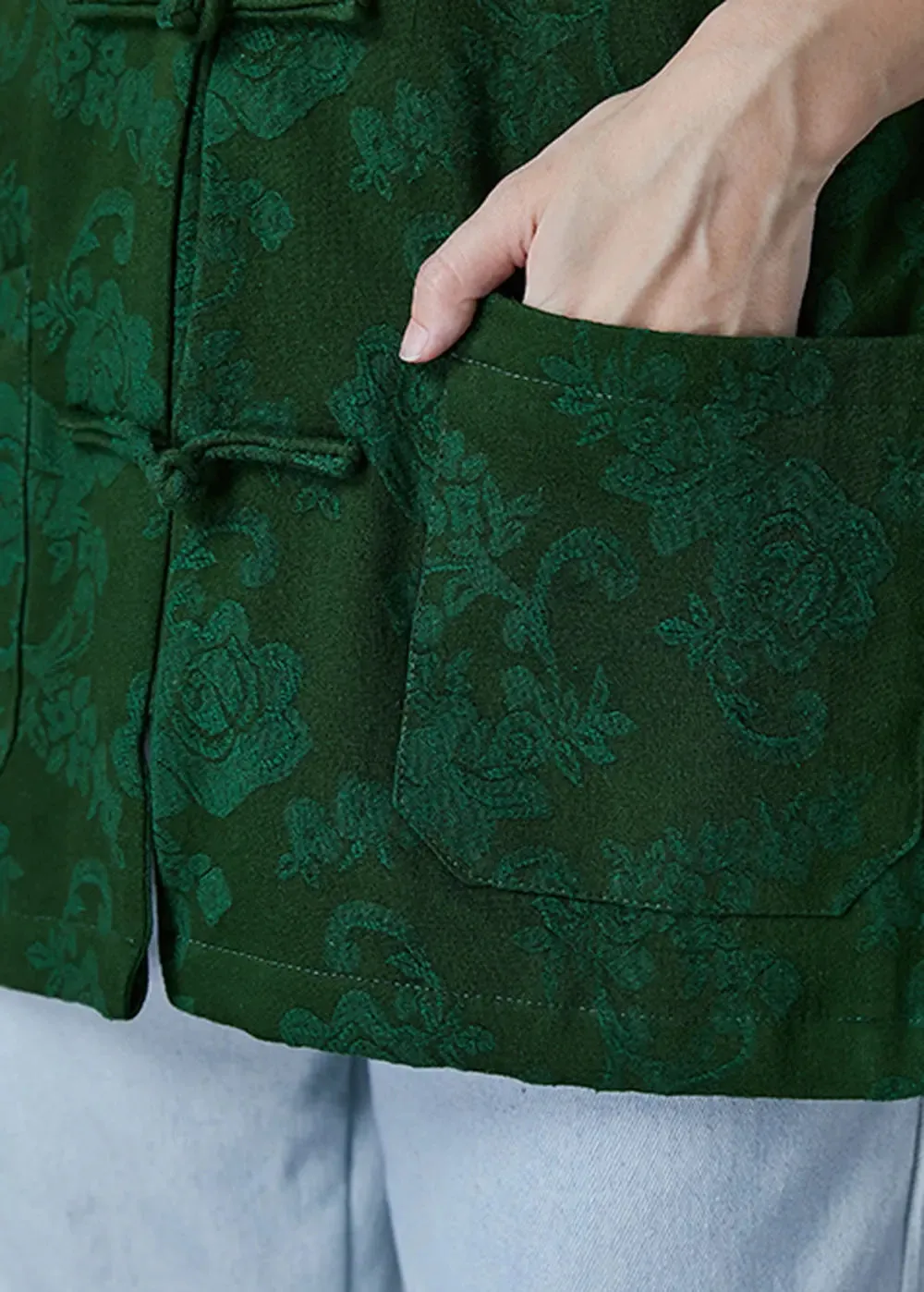 Green Jacquard Chinese Button Coats