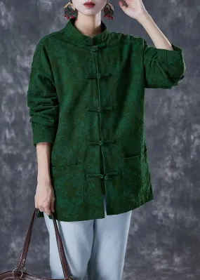Green Jacquard Chinese Button Coats