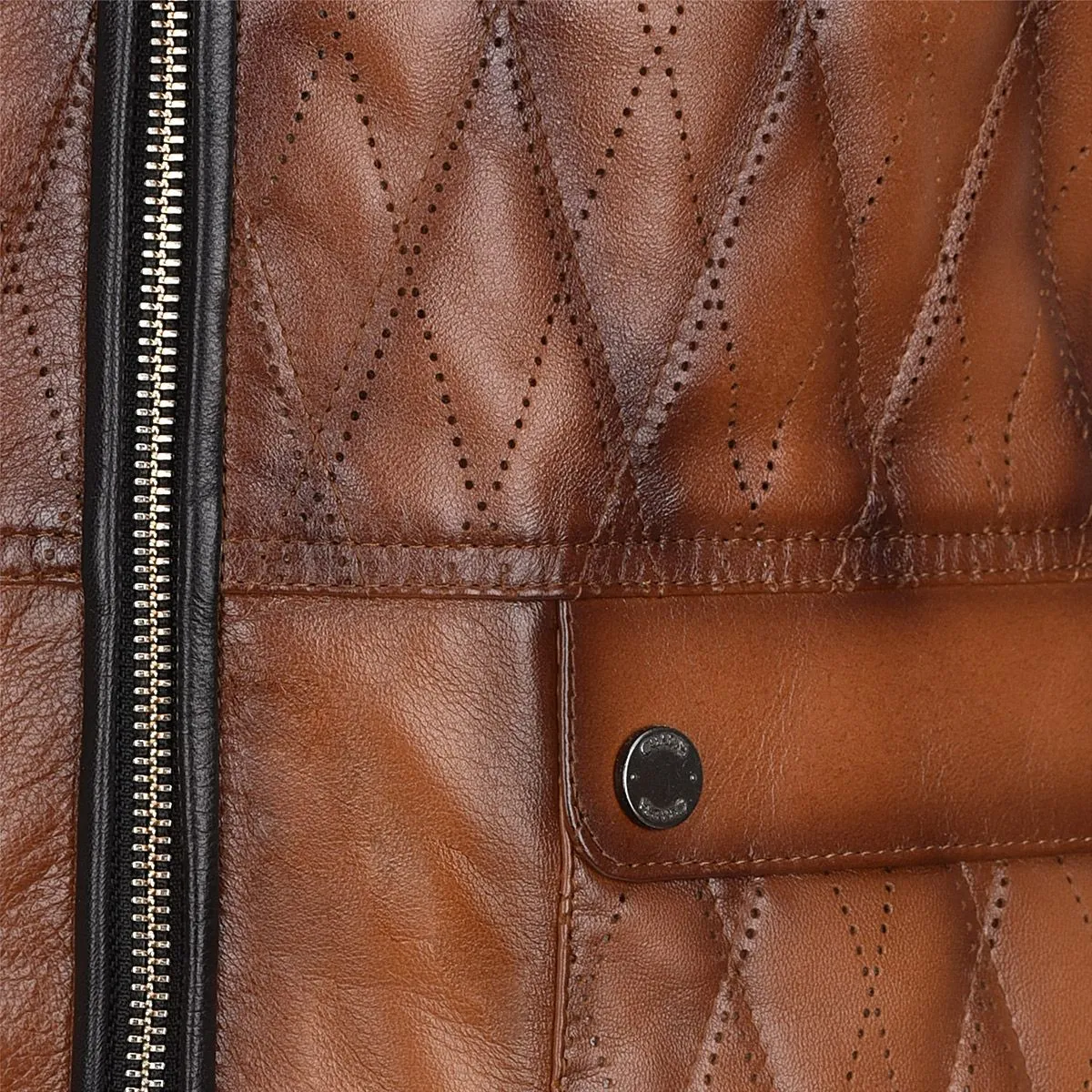 H302COB- Cuadra maple casual fashion quilted goat leather racer vest for men
