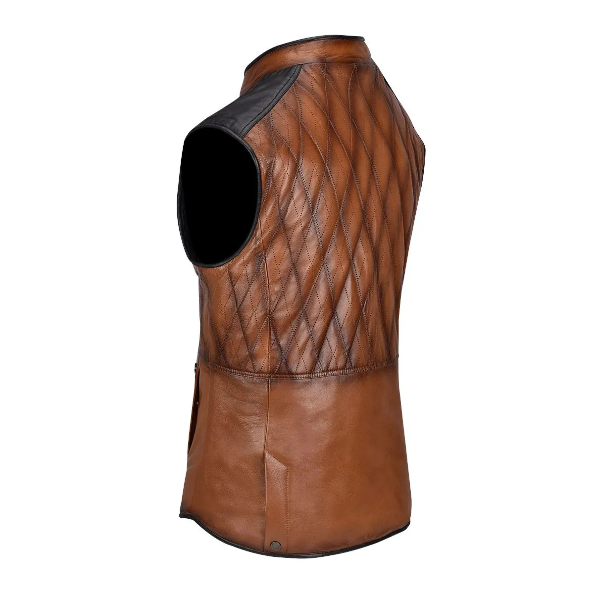 H302COB- Cuadra maple casual fashion quilted goat leather racer vest for men