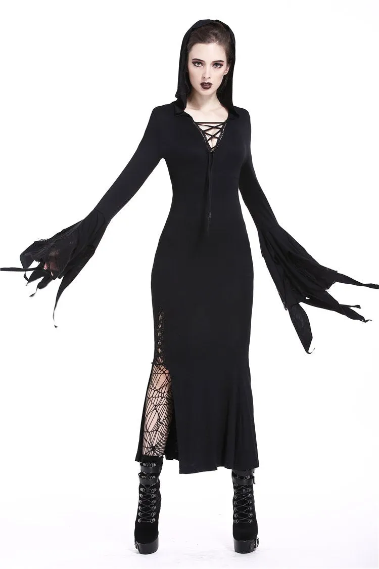 Holloween gothic slit hem witch sleeve hooded dress DW200