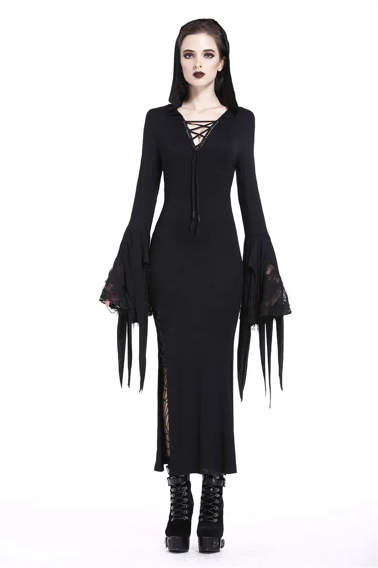 Holloween gothic slit hem witch sleeve hooded dress DW200