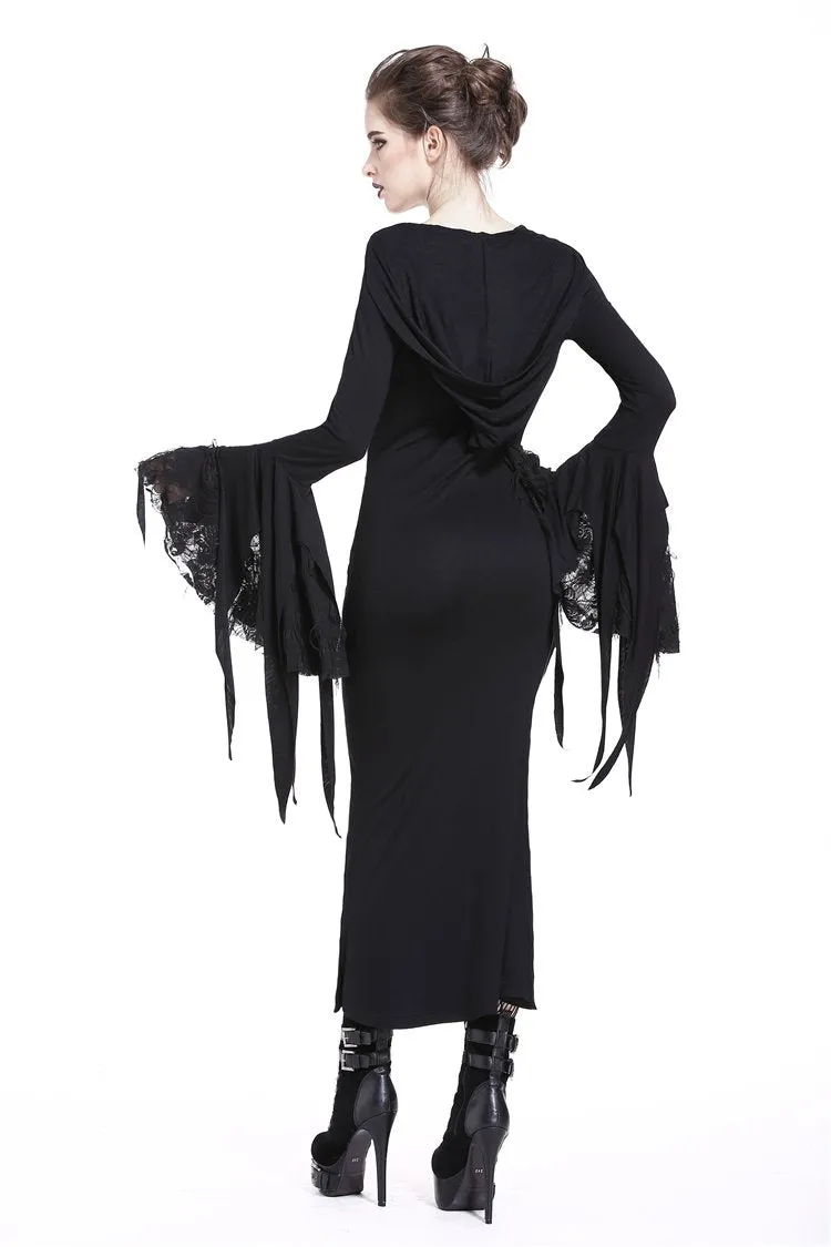 Holloween gothic slit hem witch sleeve hooded dress DW200