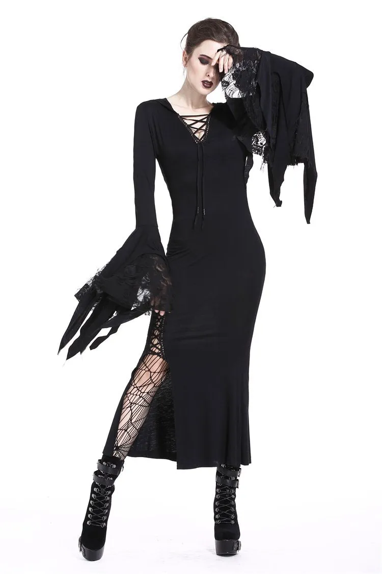 Holloween gothic slit hem witch sleeve hooded dress DW200
