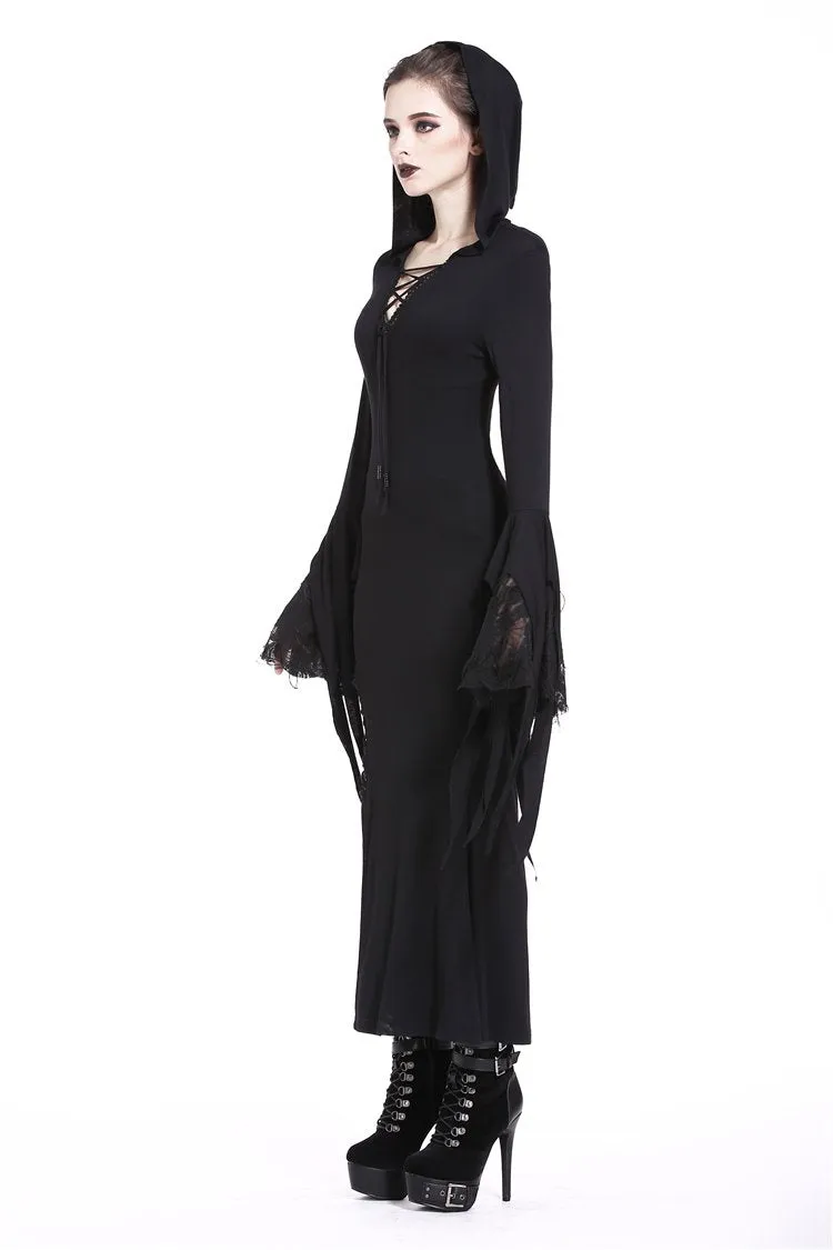 Holloween gothic slit hem witch sleeve hooded dress DW200