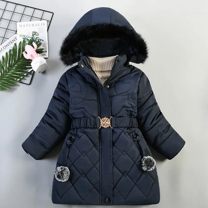 Hooded Jacket Winter Warm Thick Long Coats Girls Jackets 4 5 6 7 Years Children Clothes Thick Outerwear