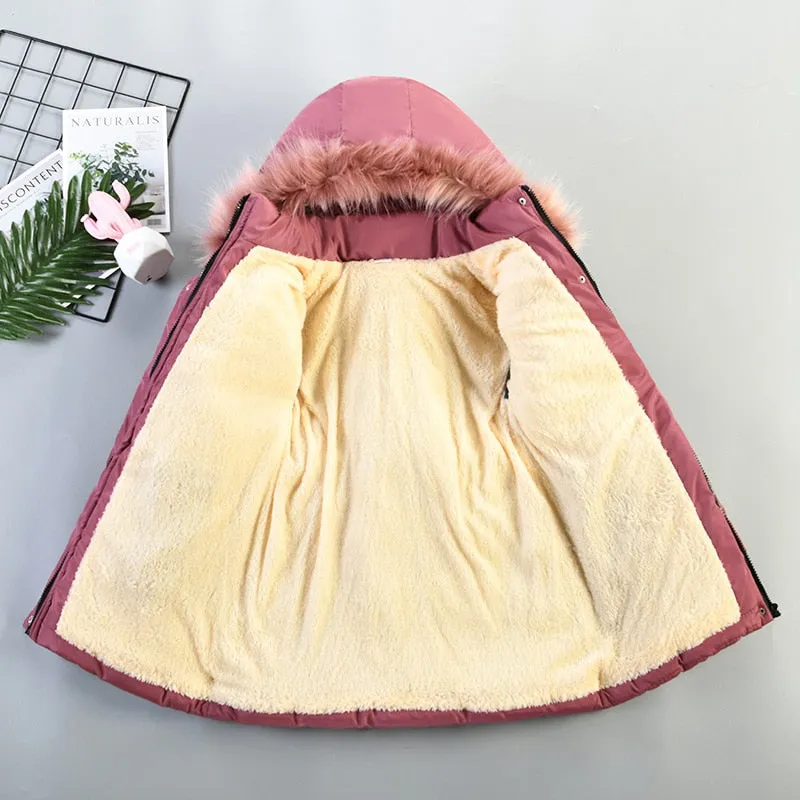 Hooded Jacket Winter Warm Thick Long Coats Girls Jackets 4 5 6 7 Years Children Clothes Thick Outerwear