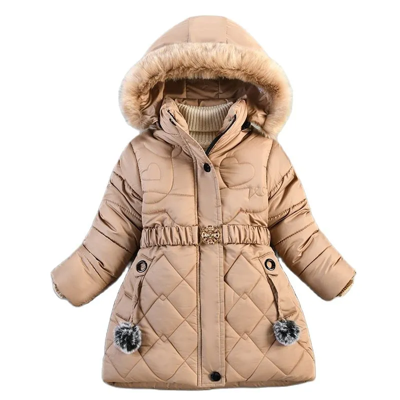 Hooded Jacket Winter Warm Thick Long Coats Girls Jackets 4 5 6 7 Years Children Clothes Thick Outerwear