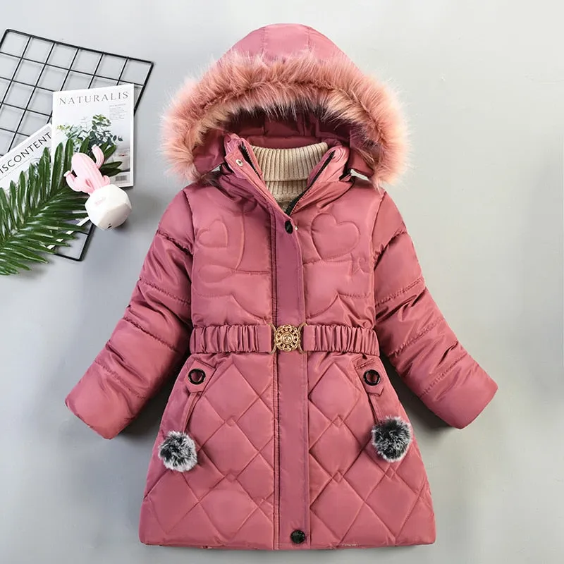 Hooded Jacket Winter Warm Thick Long Coats Girls Jackets 4 5 6 7 Years Children Clothes Thick Outerwear