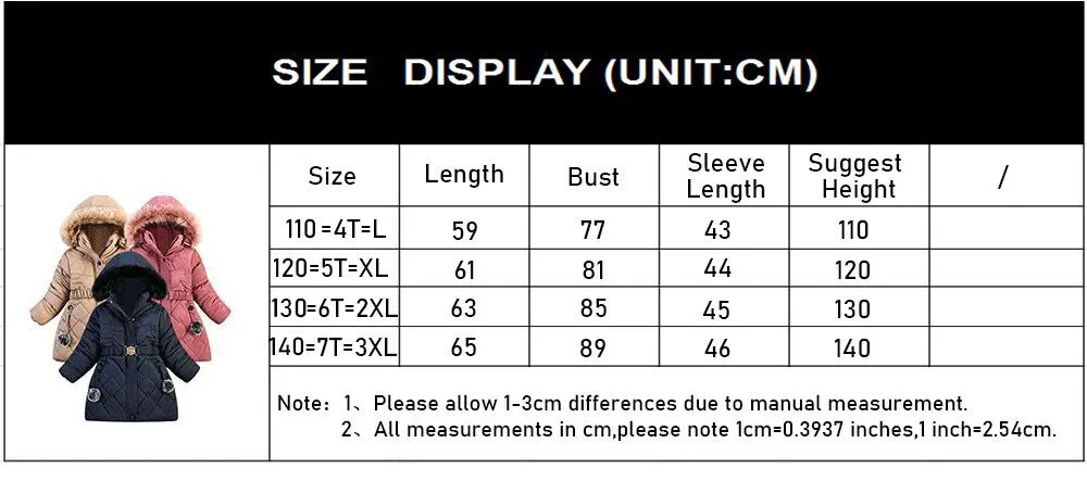 Hooded Jacket Winter Warm Thick Long Coats Girls Jackets 4 5 6 7 Years Children Clothes Thick Outerwear