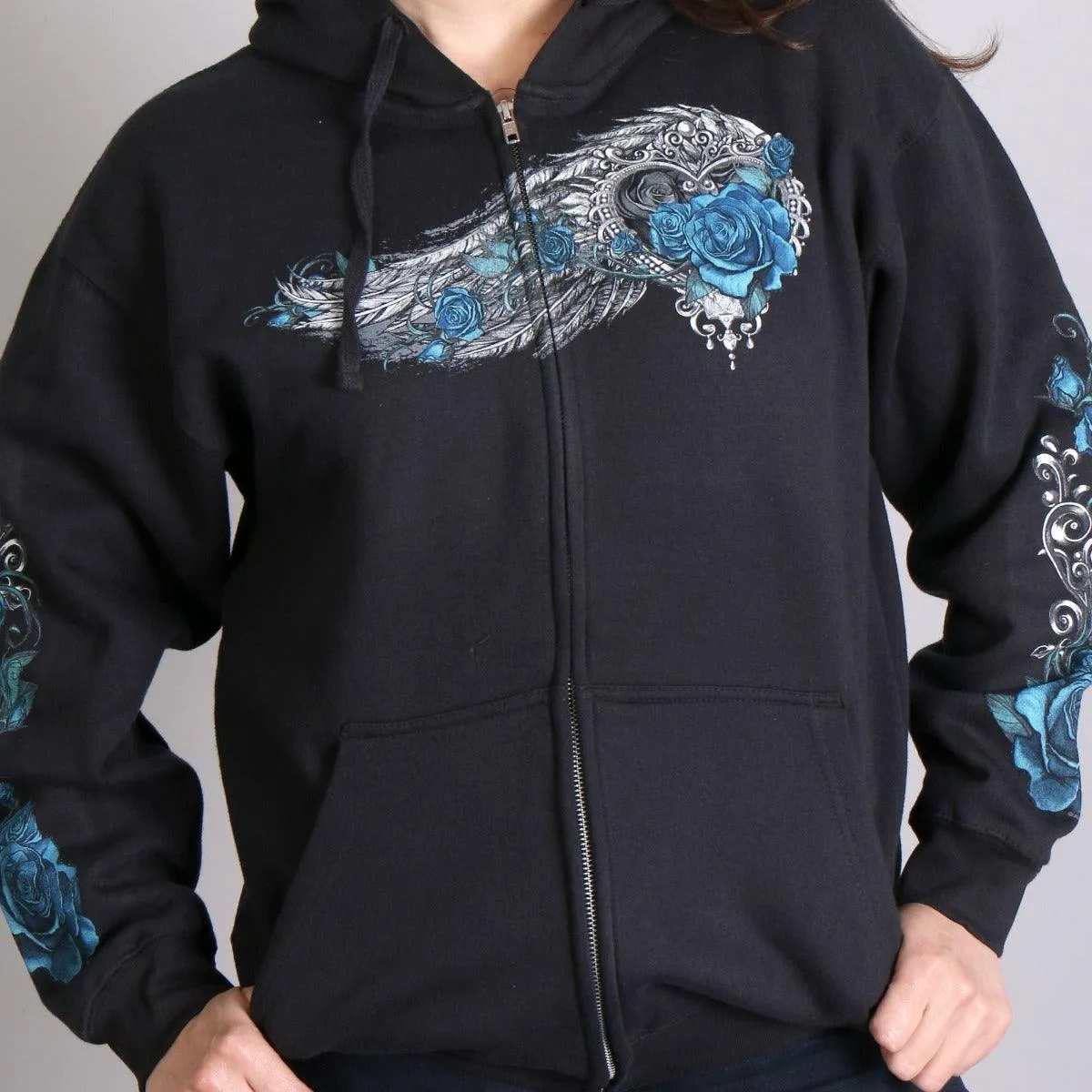 Hot Leathers Women's Angel Roses Zip Up Hooded Sweat Shirt