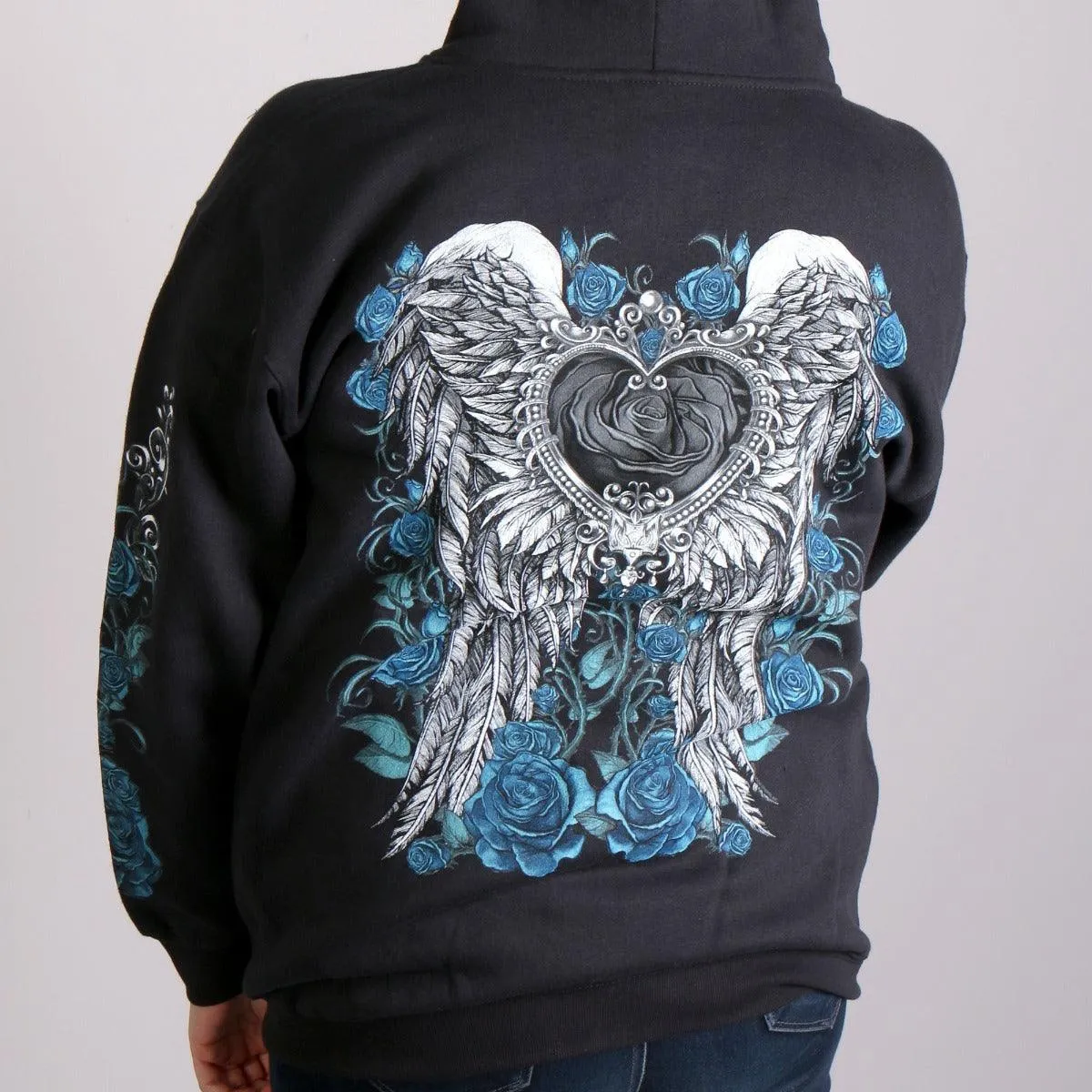 Hot Leathers Women's Angel Roses Zip Up Hooded Sweat Shirt