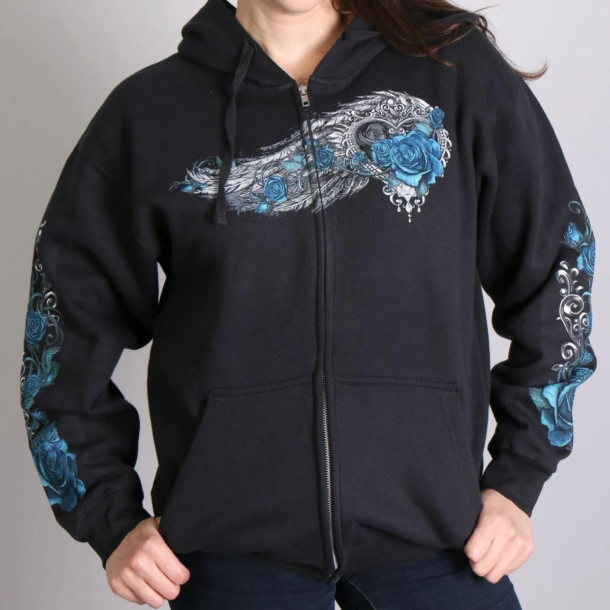 Hot Leathers Women's Angel Roses Zip Up Hooded Sweat Shirt