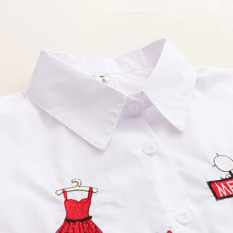 New White Women Blouse 2023 Long Sleeve Cotton Embroidery Blouse Lady Casual Button Design Turn Down Collar Female Shirt  5083