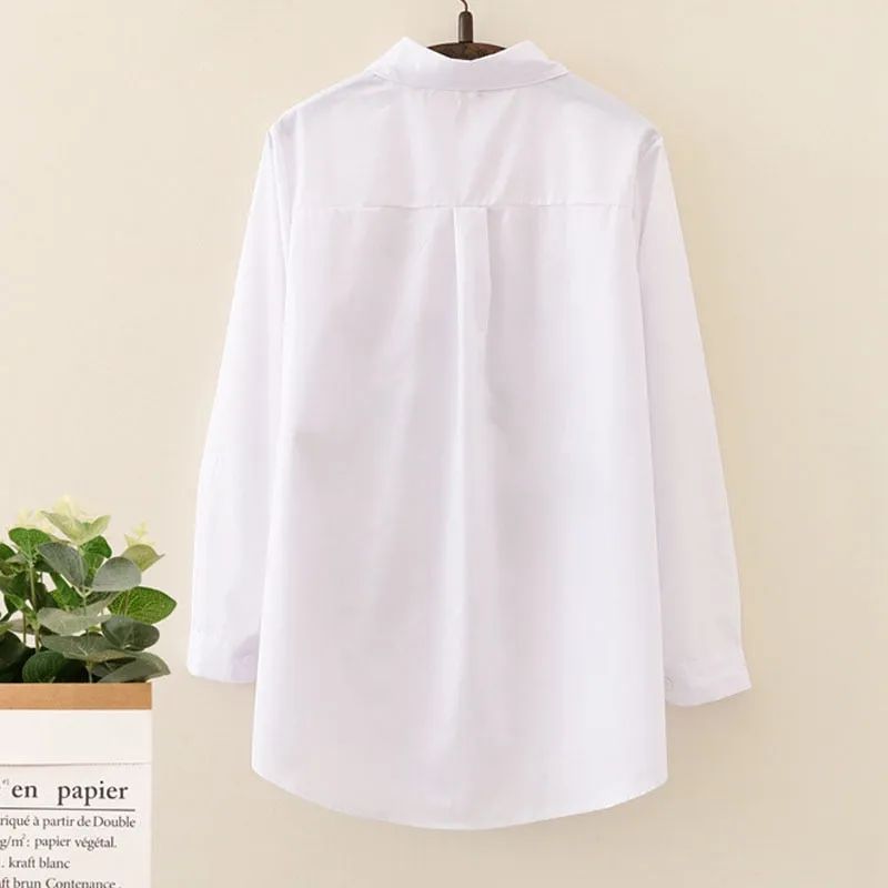 New White Women Blouse 2023 Long Sleeve Cotton Embroidery Blouse Lady Casual Button Design Turn Down Collar Female Shirt  5083