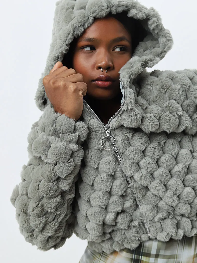 Nuon Sage Popcorn Textured Faux-Fur Jacket