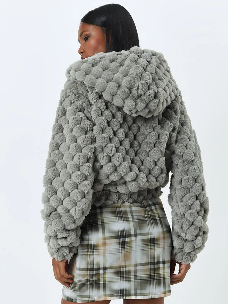 Nuon Sage Popcorn Textured Faux-Fur Jacket