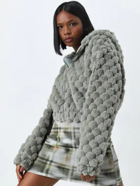 Nuon Sage Popcorn Textured Faux-Fur Jacket
