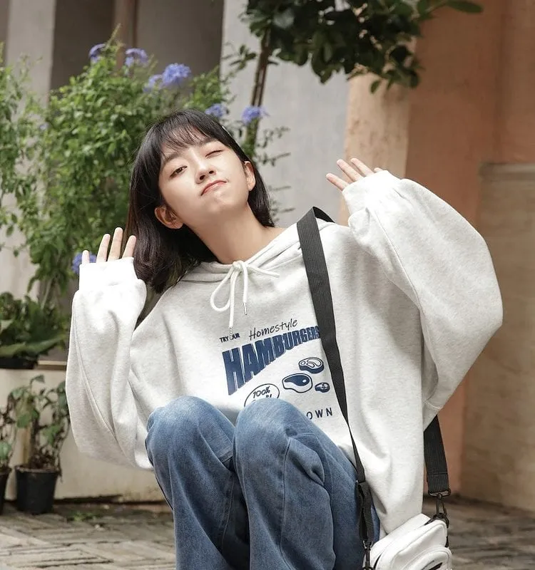 Original Soft Girl Style Gray Hoodie