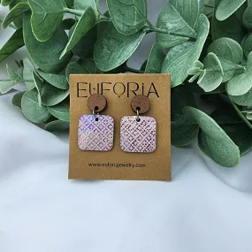 Small Square Leather Earrings - Pale Pink Iridescent