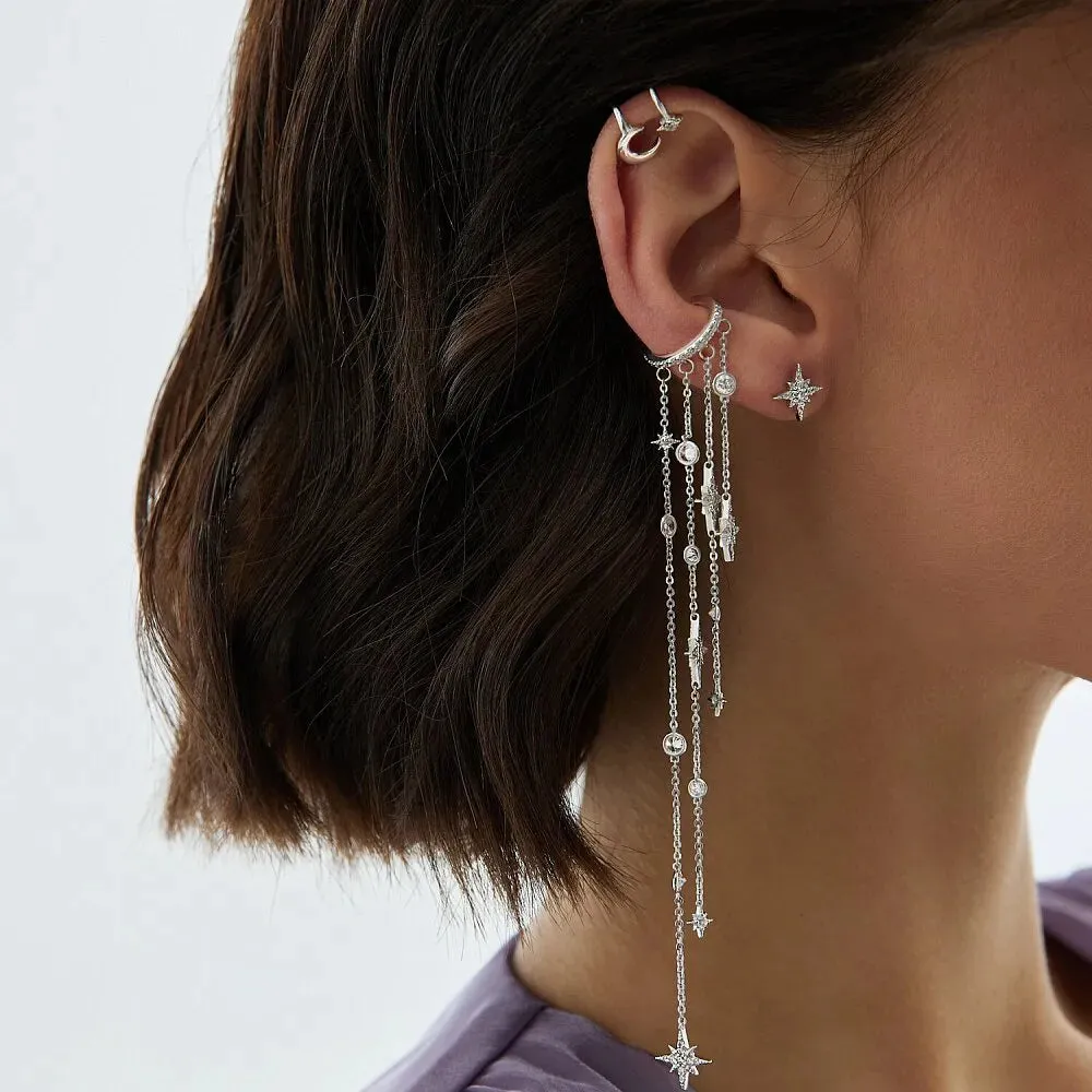 Starfall Pave Cuff Crystal Chain Earring