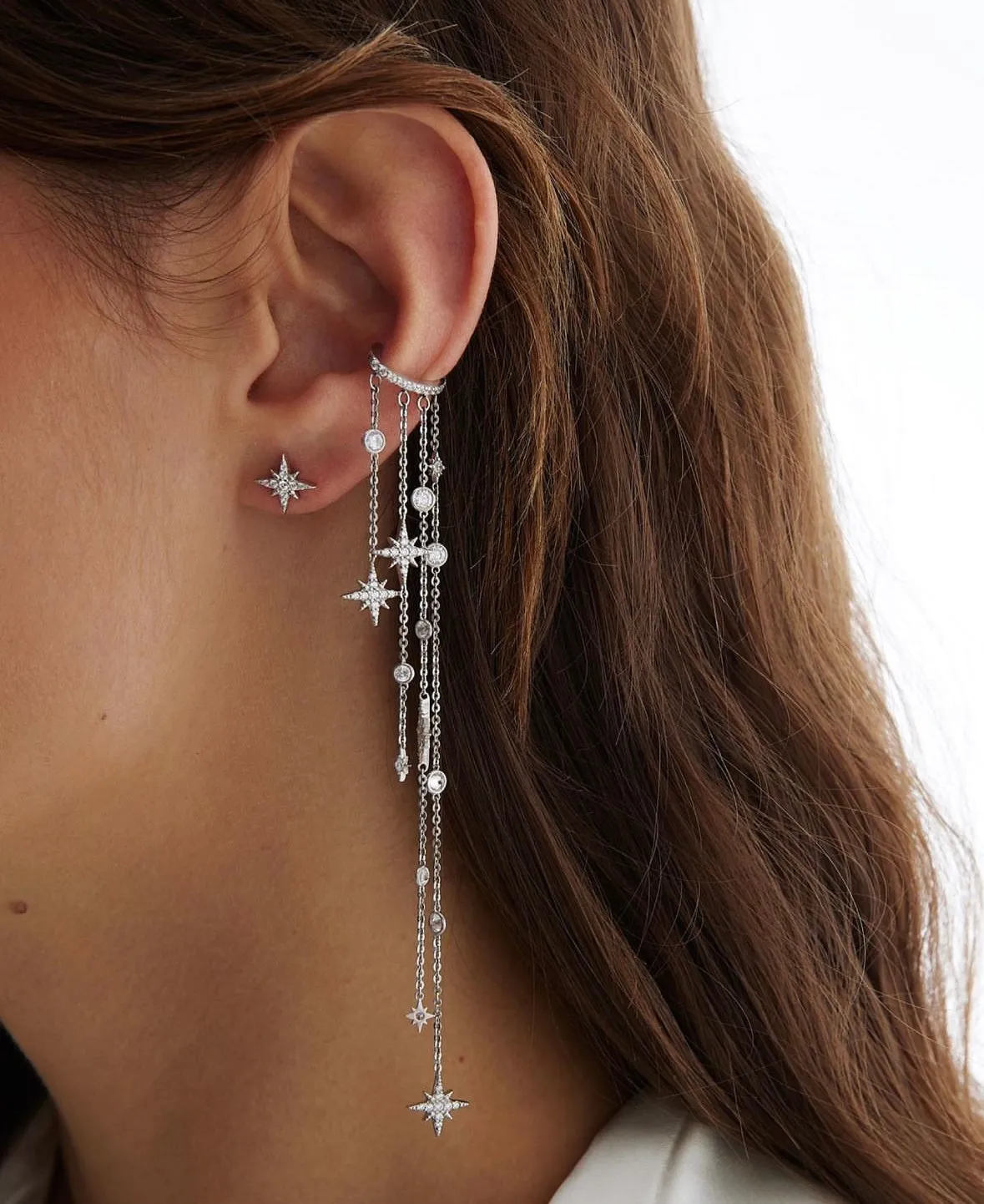 Starfall Pave Cuff Crystal Chain Earring