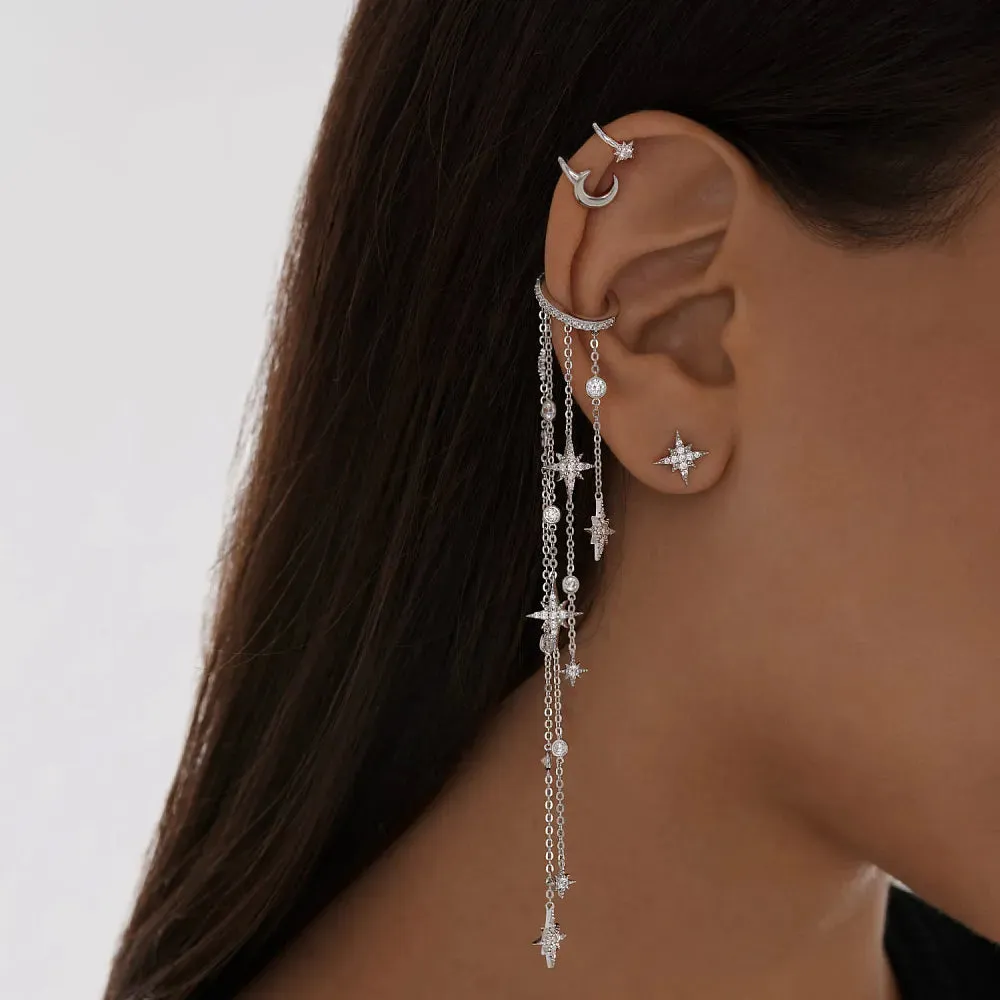 Starfall Pave Cuff Crystal Chain Earring