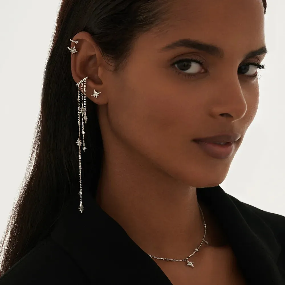 Starfall Pave Cuff Crystal Chain Earring