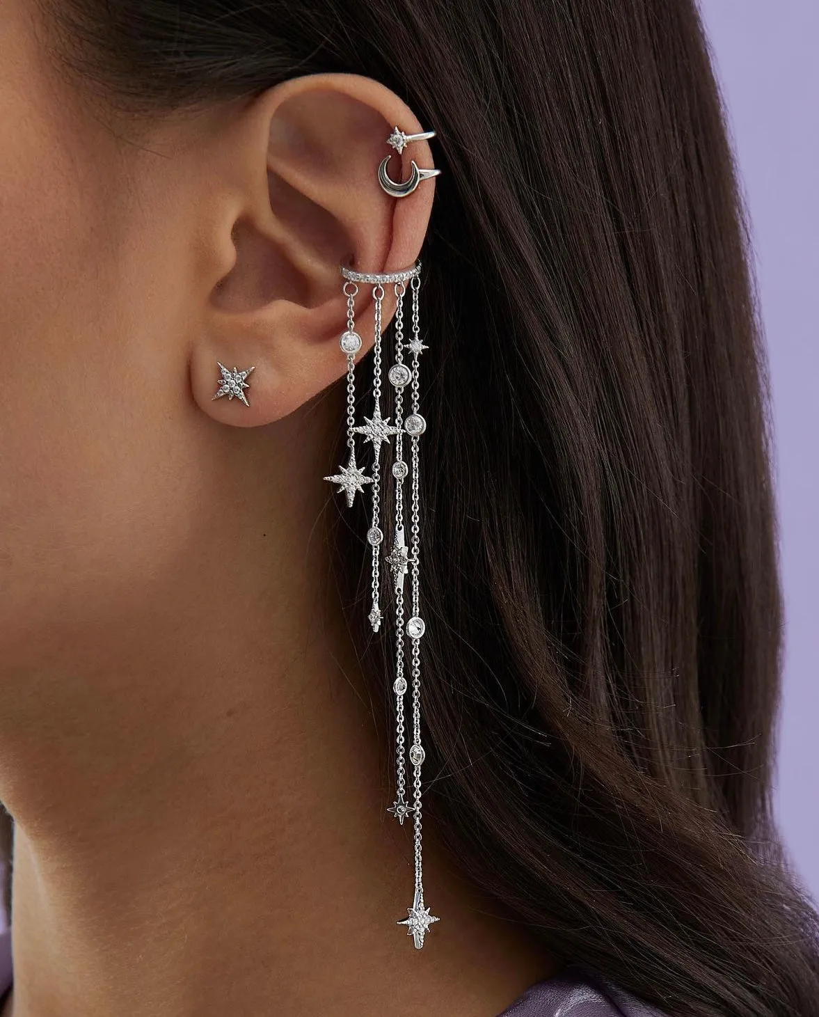 Starfall Pave Cuff Crystal Chain Earring